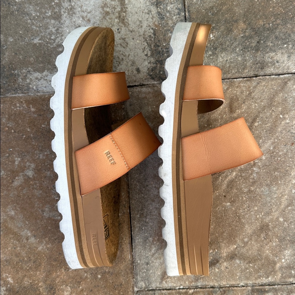Reef Brown Double Strap Platform Sandal/ Slides - Picture 3 of 6